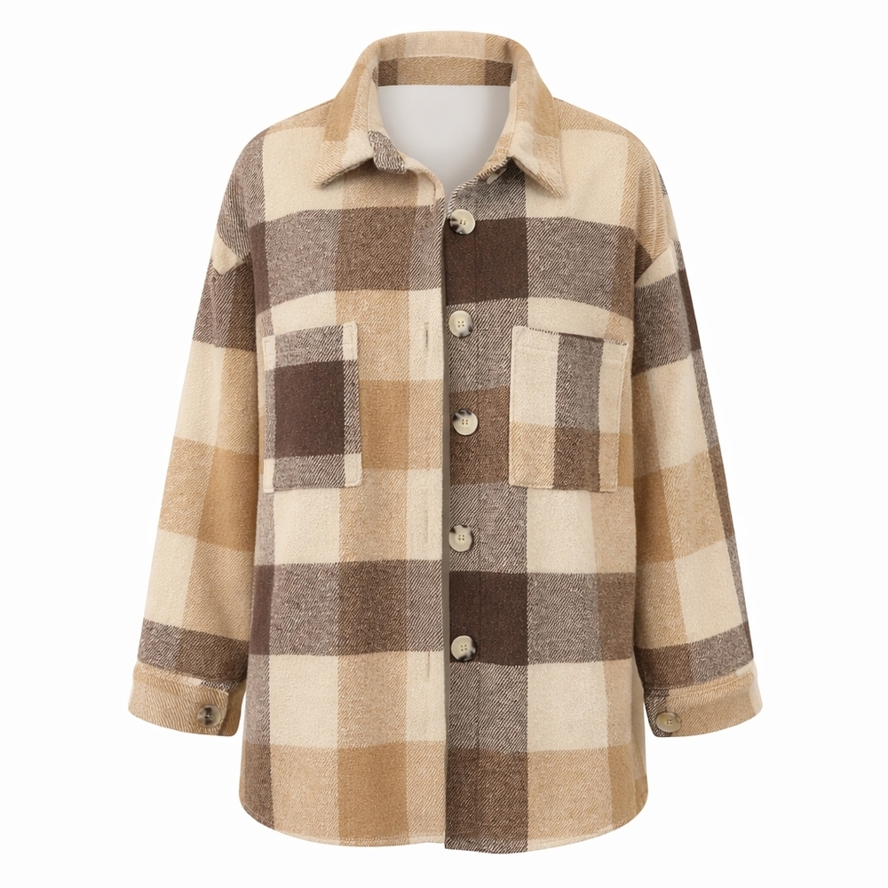 Plaid Tan and Brown Women's Jacket